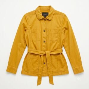 Banana Republic Tie Waist Shirt Jacket Yellow Snap Button Safari Womens Small